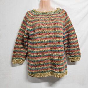 Bonwit Teller Women Striped Italian Wool Pullover Sweater Size L Multicolor 3/4